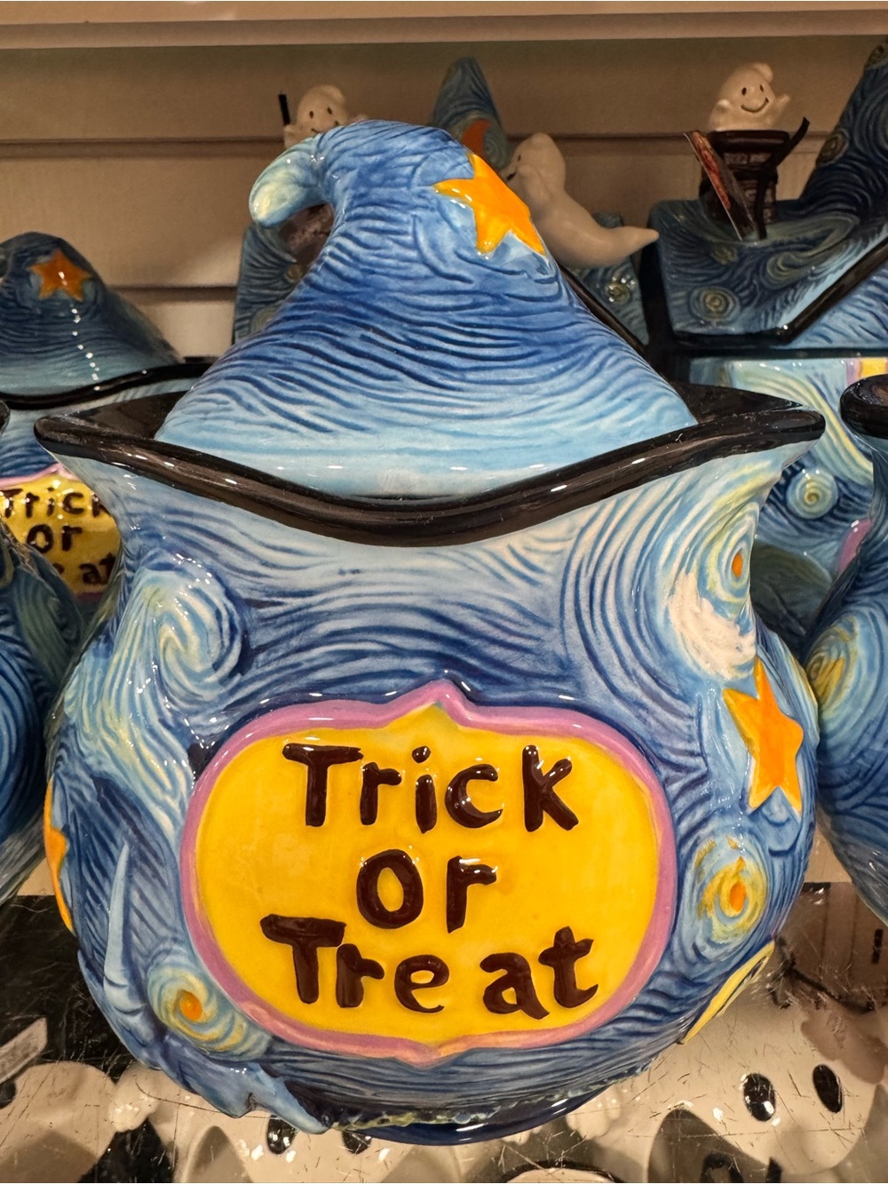Blue Star Wizard Hat 'Trick or Treat' Candy Jar